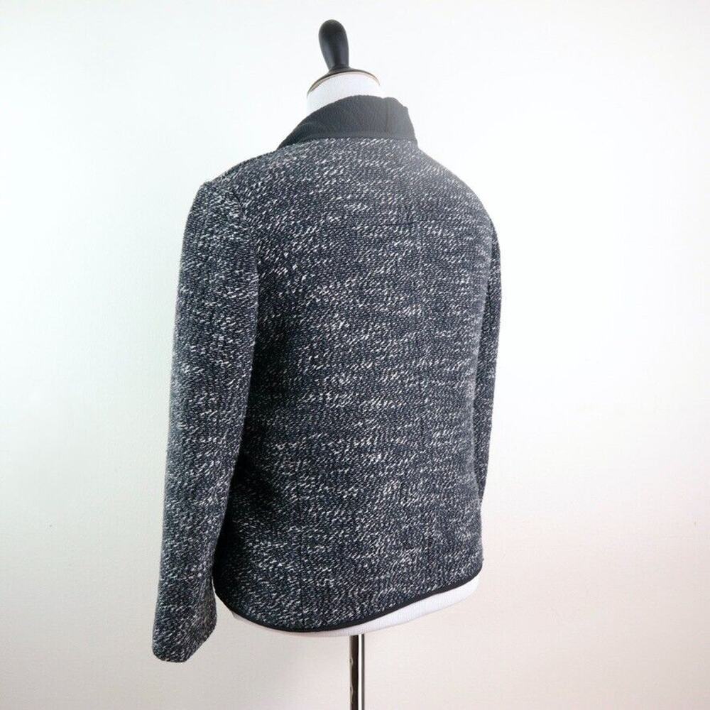 Ann Taylor Size L Boucle Tweed Draped Jacket Black White Marled - Picture 4 of 11